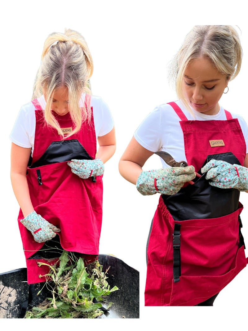 Grampa's Weeder Grampa's Garden Apron - Cross Back Gardening Apron With Pockets For Women & Men | Harvest Apron with Large Kangaroo Pouch (Red) - Image 2